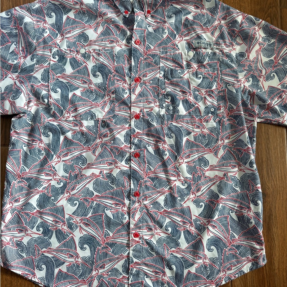 Columbia pfg fishing shirt Marlin Print - Navy & Red - men’s large